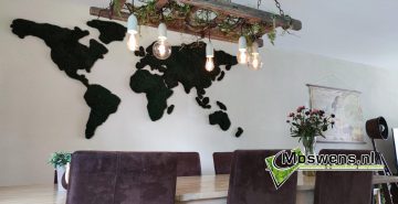 Moswereldkaart woonkamer eetkamer wereldkaart van mos
